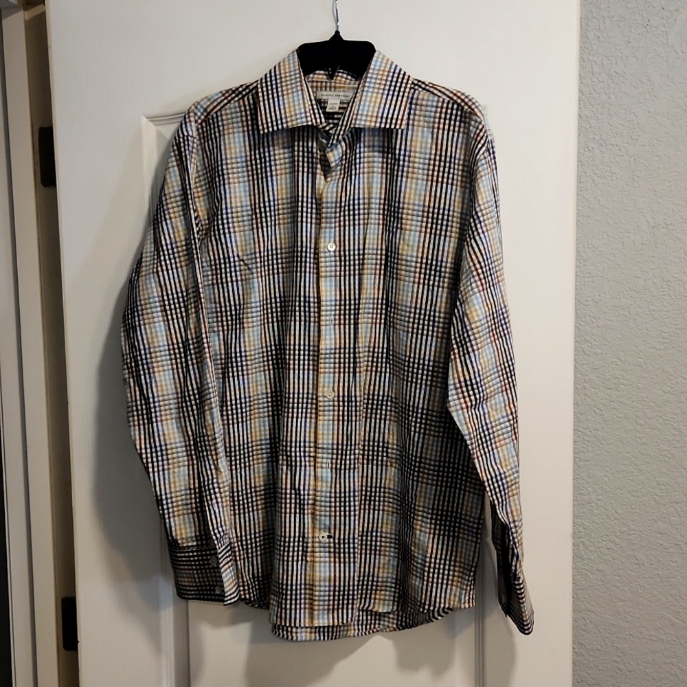 Banana Republic Mens Button Up Shirt Small Tailored Slim Soft Wash Blue Check